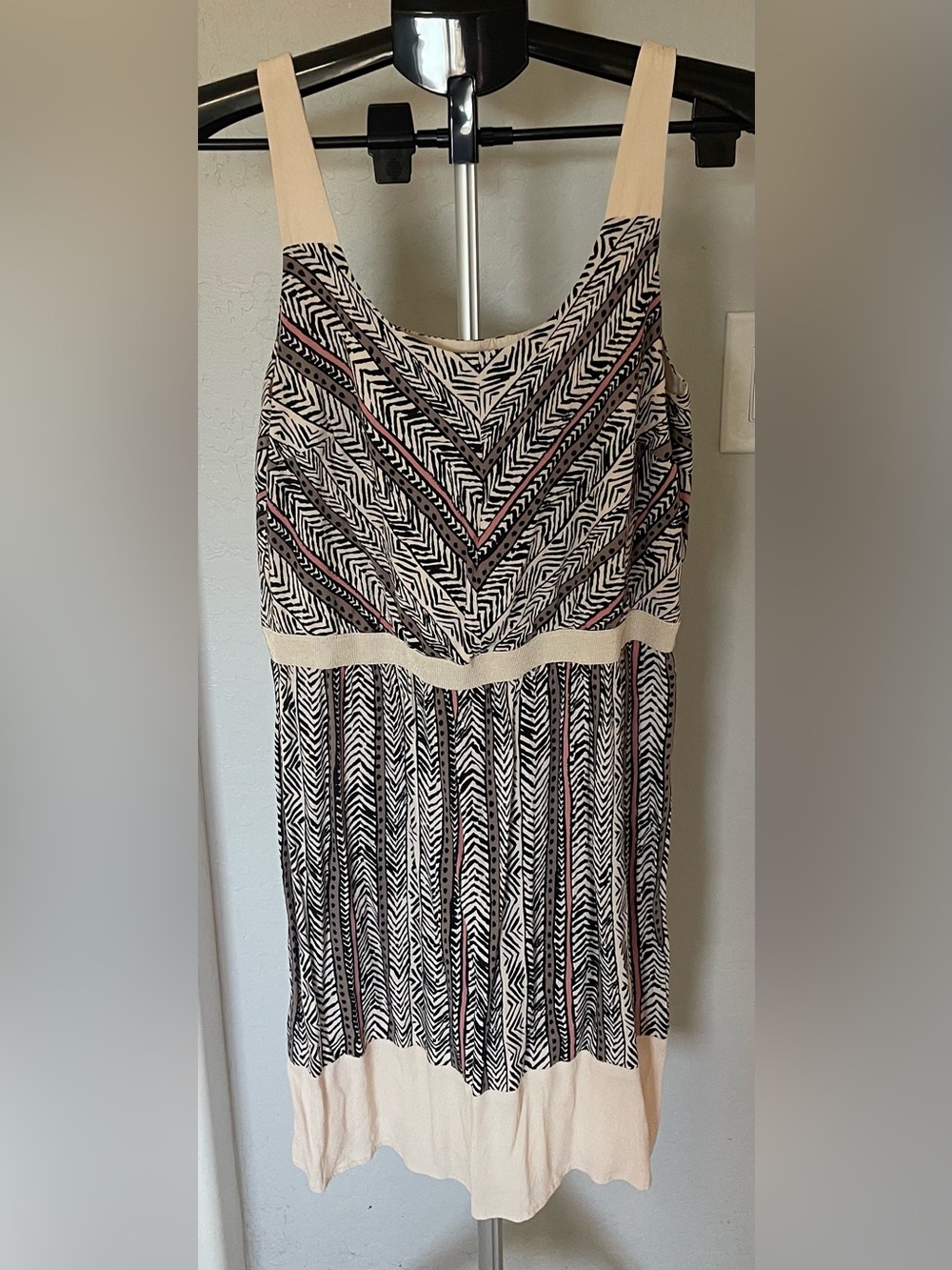 LOFT Ivory, Black & Pink Patterned Sleeveless Dress